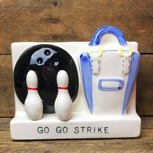 Vintage "Go Go Strike" Bowling Ball & Bag Vase Blue